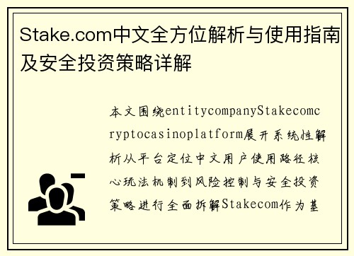 Stake.com中文全方位解析与使用指南及安全投资策略详解